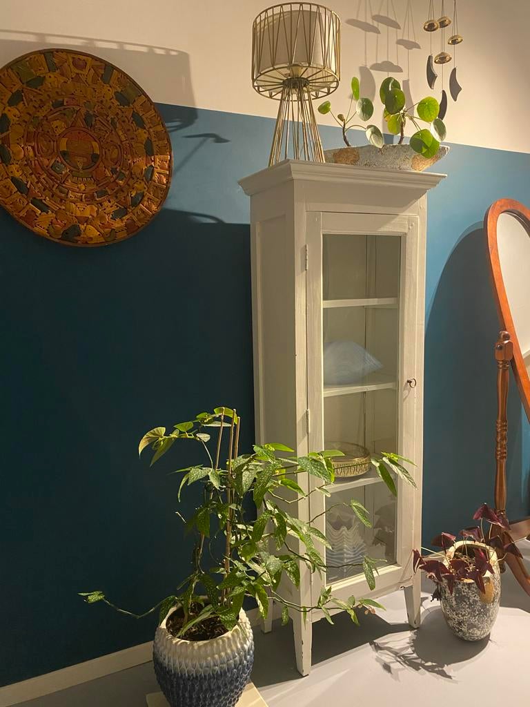 Oude, vintage, handgemaakte vitrinekast, apotheekkast, Gebruikt, 100 tot 150 cm, 25 tot 50 cm, Overige houtsoorten