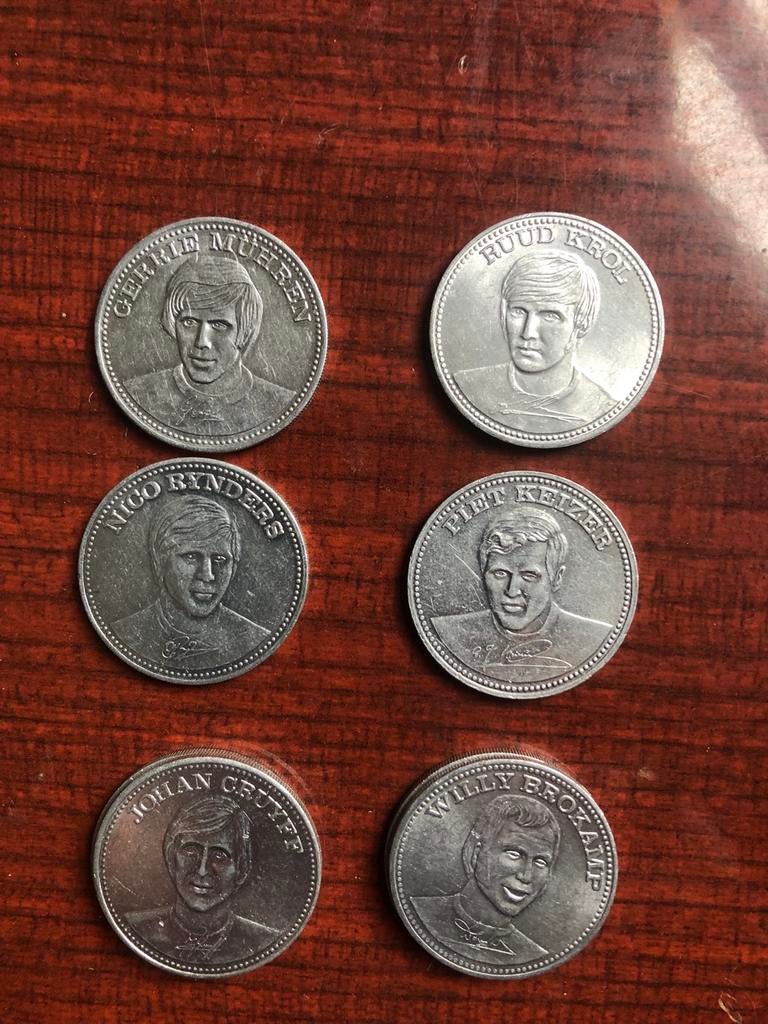 Ajax munten 1970 - Set van 6 met bekende spelers, Ophalen of Verzenden, Koningin Juliana, Overige waardes, Setje