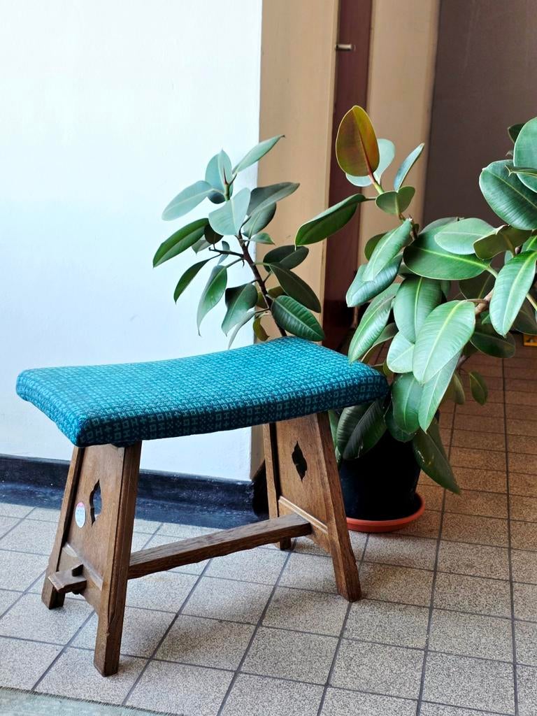 9620: Vintage Arts & Crafts Oak Tabouret Stool Bench-Stoelen, Gebruikt, Overige kleuren, Ophalen of Verzenden, Eén