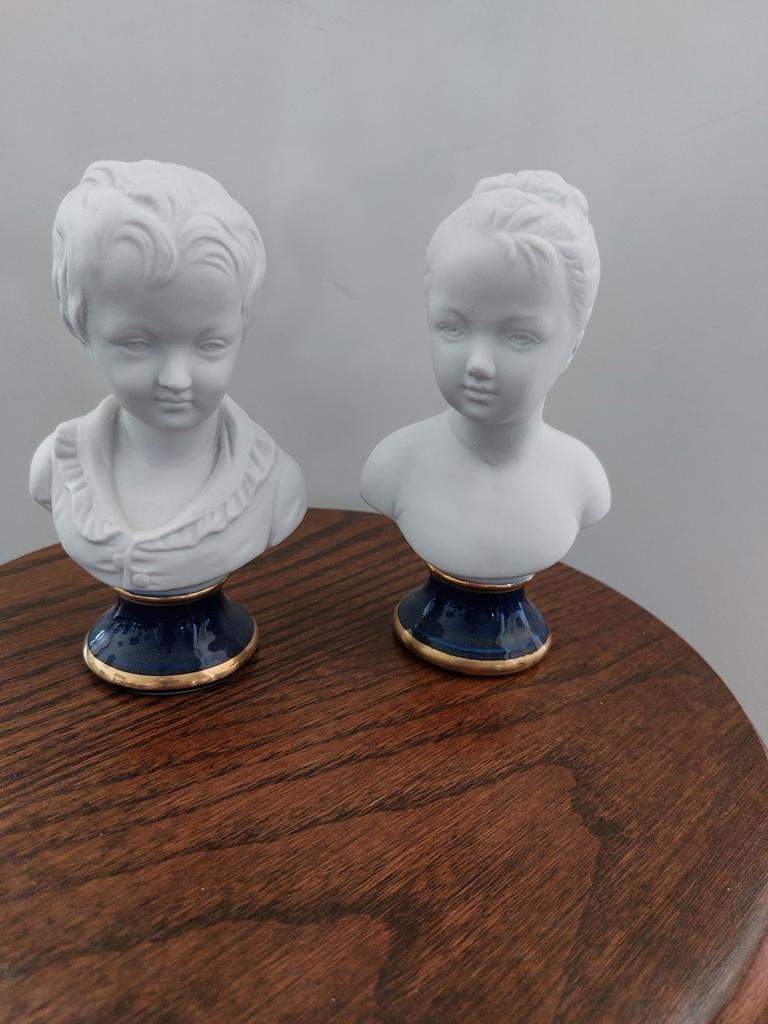 Twee blauw limoche bustes van kinderen, Verzamelen, Ophalen of Verzenden, Gebruikt, Mens