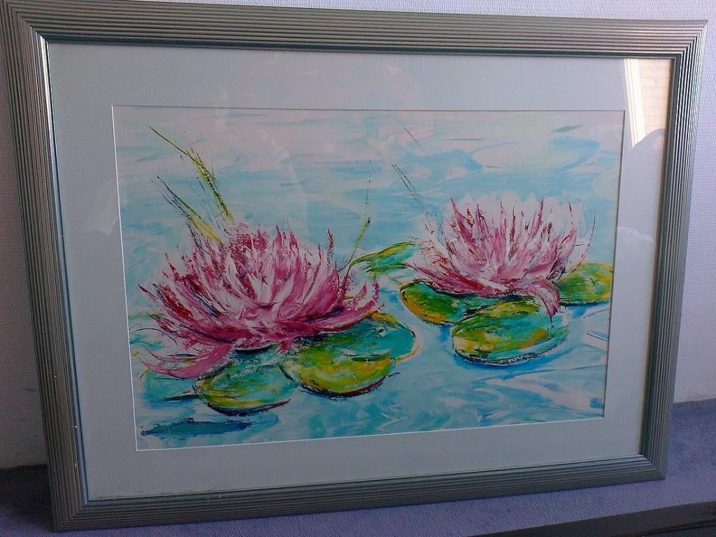 Schilderij Origineel Aad Leemans / Waterlelies 1994, Antiek en Kunst, Kunst | Schilderijen | Abstract, Ophalen