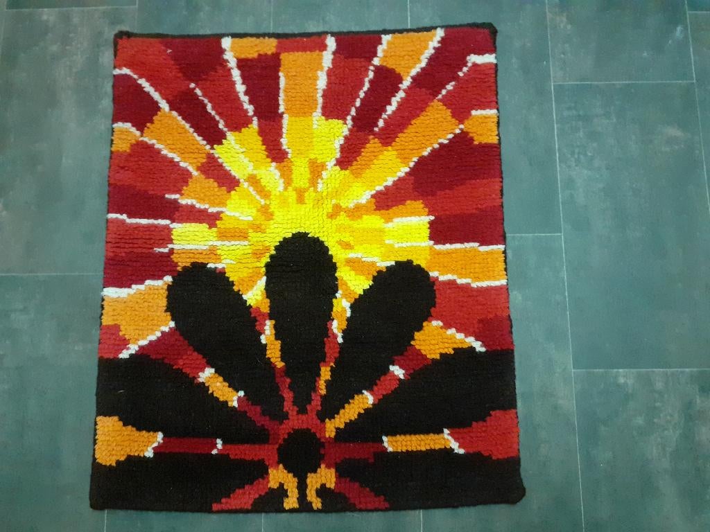 Seventies design wandkleed retro jaren 70 wol 82 x 70 cm, Gebruikt, ?, Rechthoekig, 50 tot 100 cm