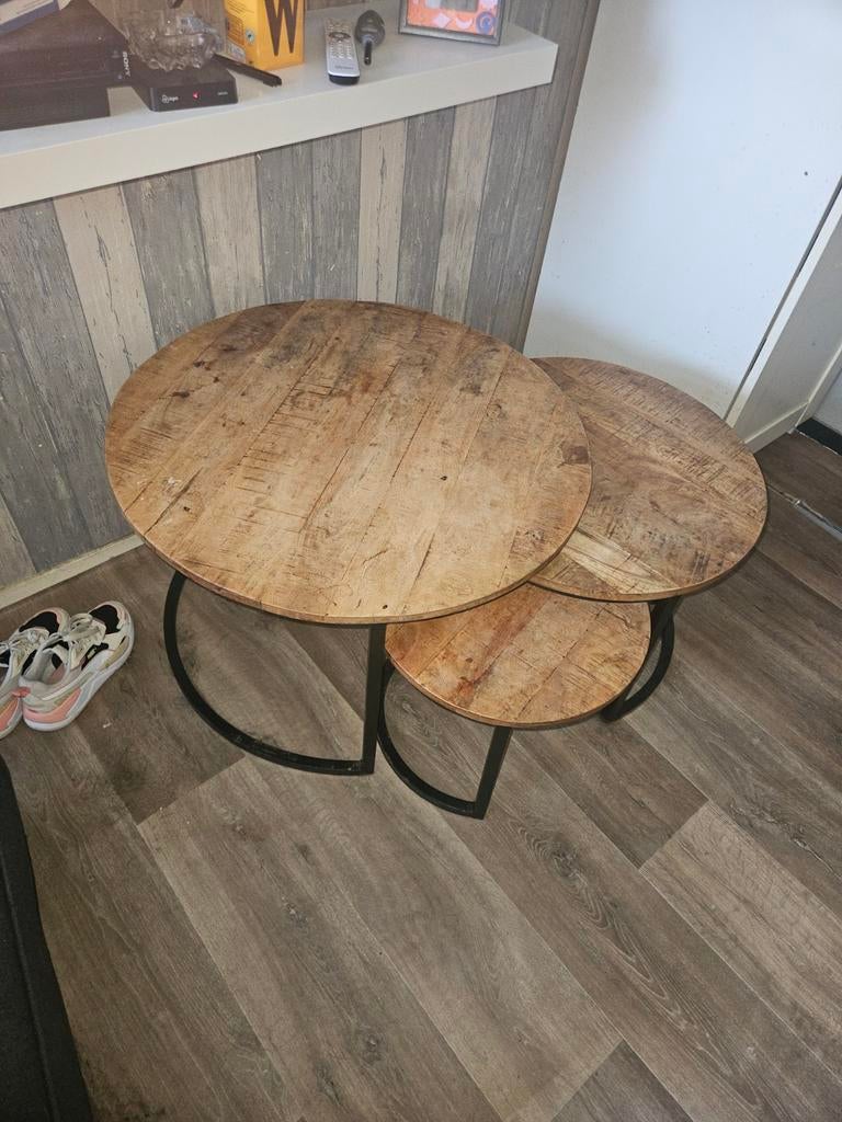 3 ronden salontafels mango, Ophalen, 50 tot 100 cm, Rond, 50 tot 100 cm