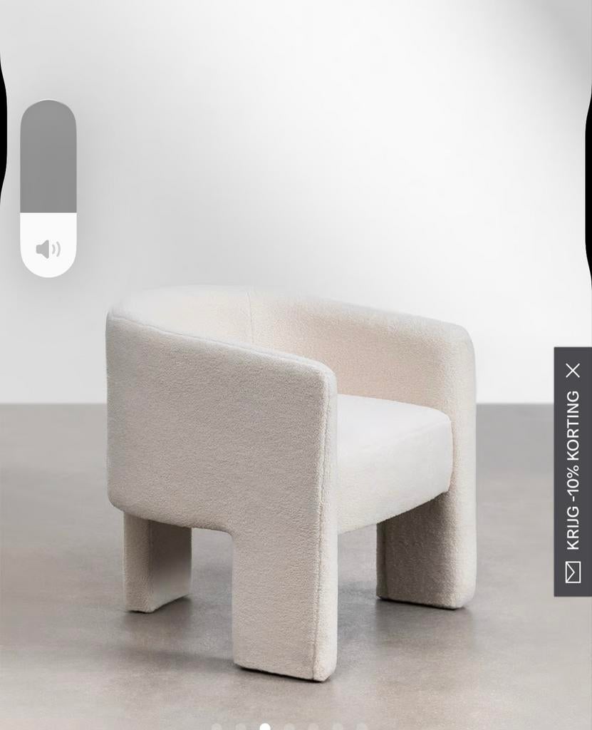 Witte fauteuil met teddy stof set 4x, Minder dan 75 cm, Ophalen of Verzenden, Zo goed als nieuw, Stof