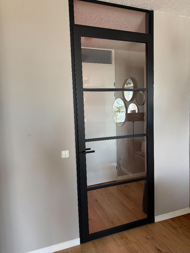 Opdekdeur rechtsdraaiend zwart met blank glas|231,5 cmx93 cm, Ophalen, 215 cm of meer, Binnendeur, Glas