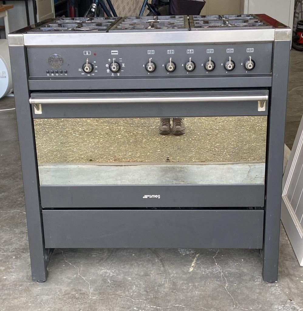 Gasfornuis+oven combinatie, Ophalen, Gebruikt, Zwart, Metaal