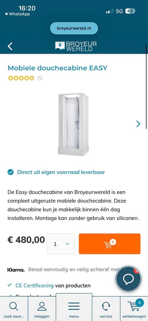 Mobiele douchecabine EASY, Doe-het-zelf en Verbouw, Sanitair, Ophalen, Gebruikt, Douche
