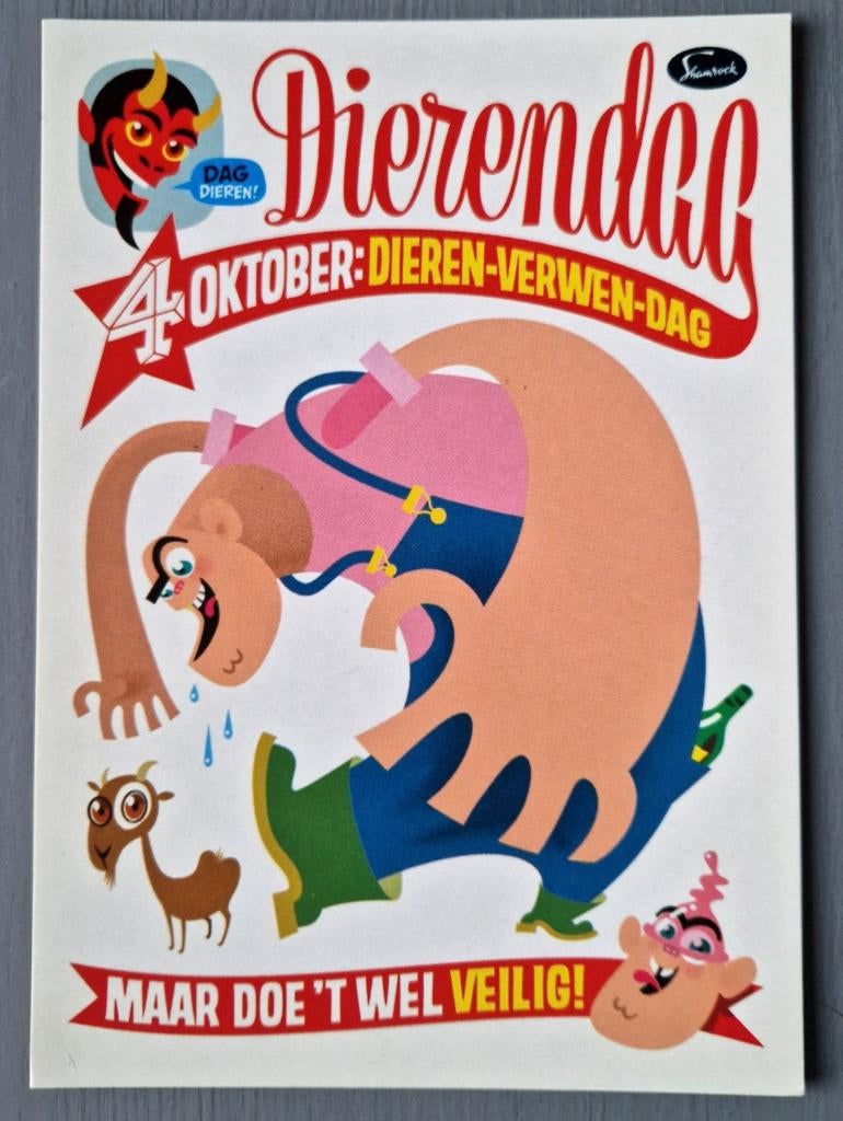 Dierendag 4 oktober Shamrock Boomerang Ansichtkaart, Verzamelen, Verzenden, 1980 tot heden, Ongelopen, Overige thema's