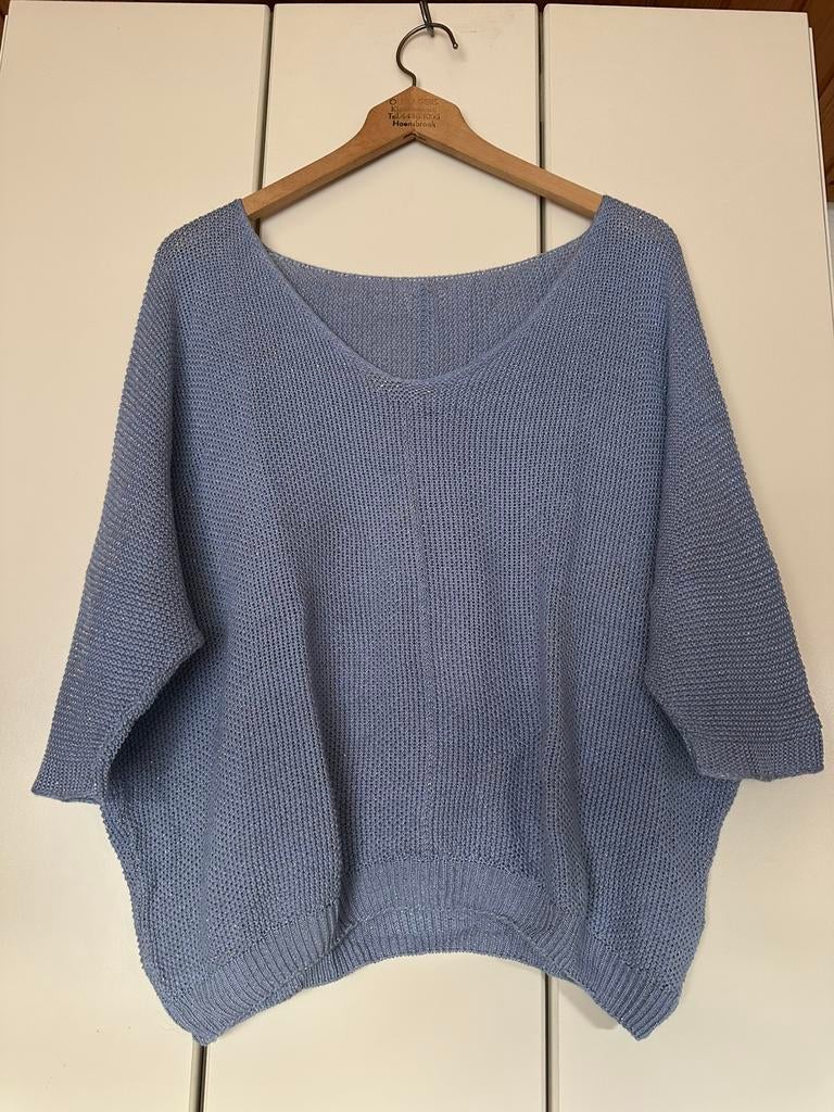 Lichtblauwe trui met goudkleurige glitter, Kleding | Dames, Truien en Vesten, Ophalen of Verzenden, Zo goed als nieuw, Blauw