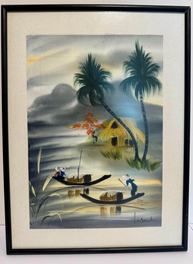 Zijde schilderij - Aziatisch rivierlandschap, Ophalen of Verzenden