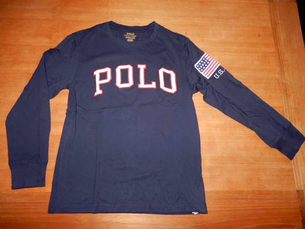 Polo Ralph Lauren longsleeve / shirt donkerblauw mt 140, Verzenden, Zo goed als nieuw, Shirt of Longsleeve, Polo Ralph Lauren