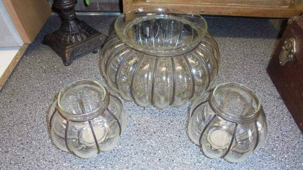 glas met metaal pompoen pot/vaas, doorsnee 27H15cm, Ophalen, Overige kleuren, Minder dan 50 cm, Glas