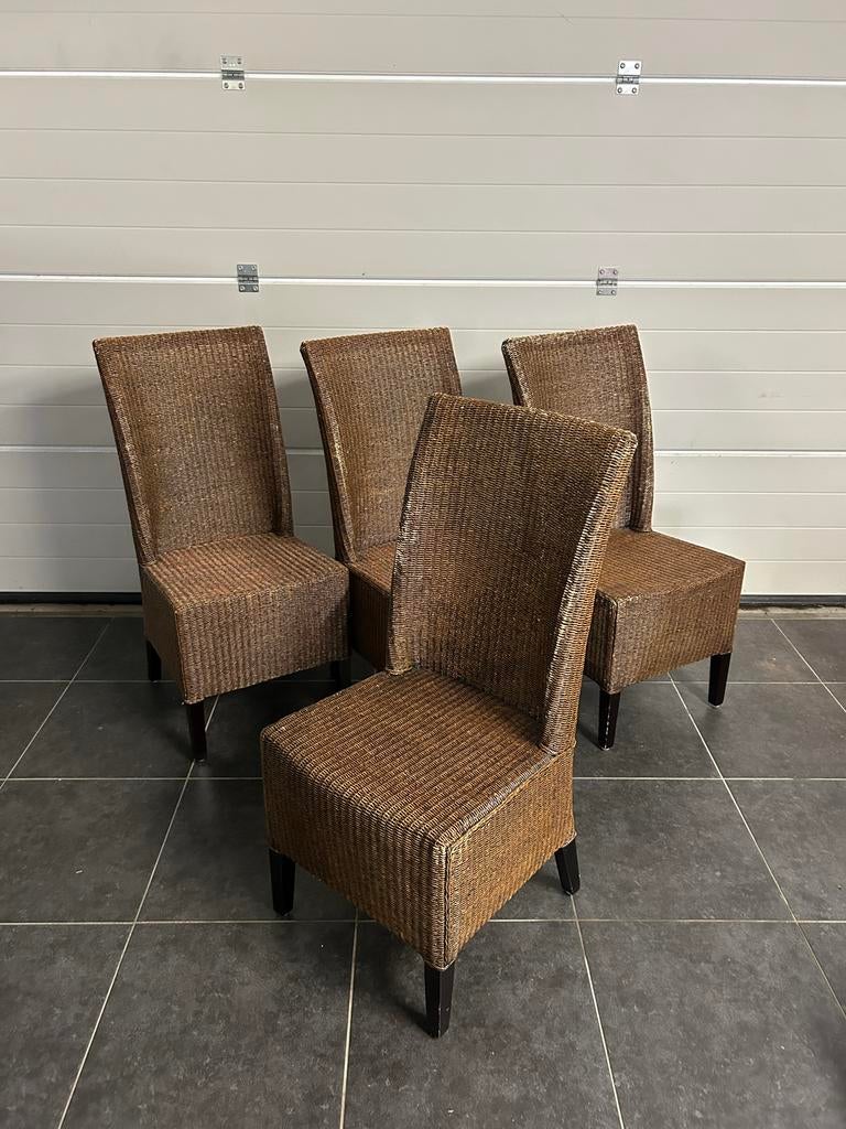 Set van 4 koloniale eetkamerstoelen van rotan, Huis en Inrichting, Stoelen, Ophalen, Gebruikt, Bruin, Koloniaal