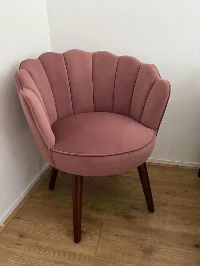 Nieuw HomCom eetkamerstoel fauteuil roze schelp, Ophalen, Minder dan 75 cm, Nieuw, Stof
