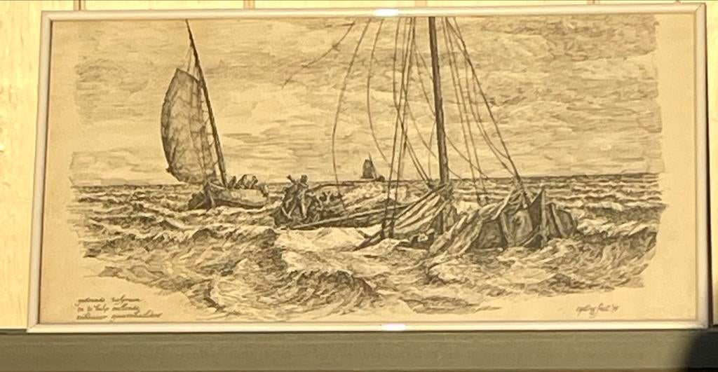 Tekening van een schip op zee, gesigneerd Egeling 1978, Antiek en Kunst, Ophalen of Verzenden