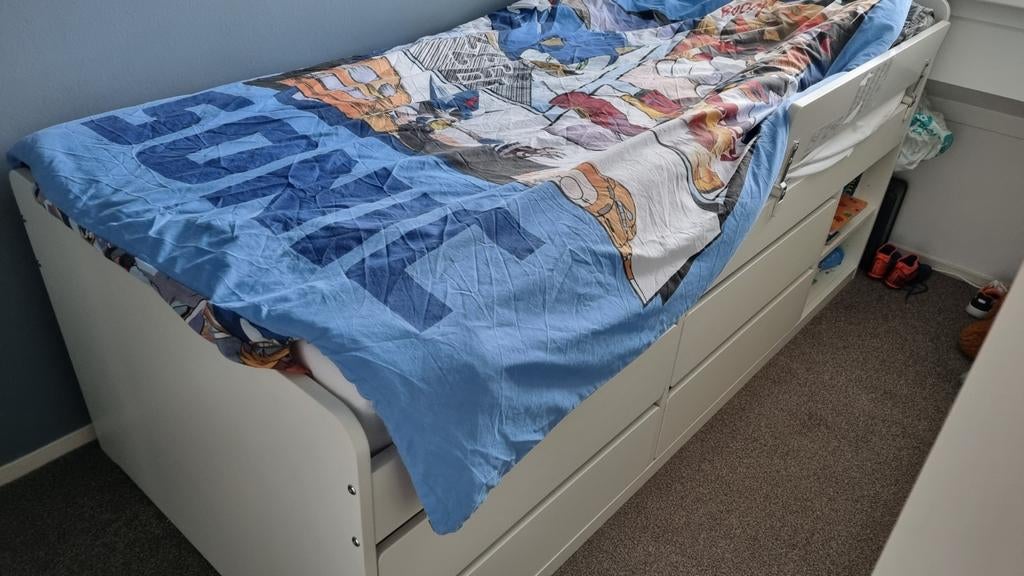 IKEA SLÄKT bedframe met opberger en lattenbodem, Ophalen of Verzenden, 180 cm of meer, 85 tot 100 cm, Lattenbodem