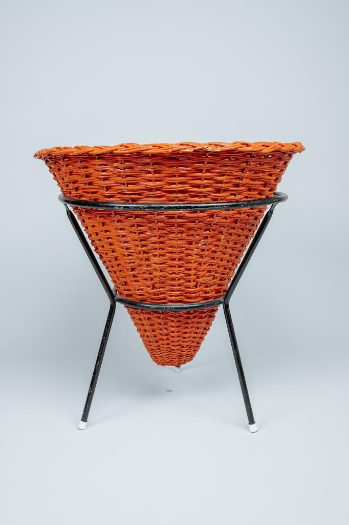 Vintage oranje mand voor speelgoed of plantenhouder, Huis en Inrichting, Woonaccessoires | Schalen en Manden, Rond, Riet, Ophalen