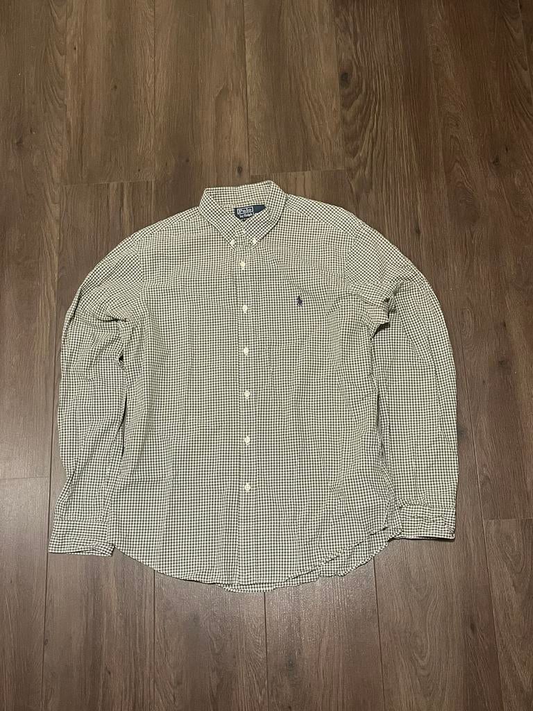 Ralph Lauren overhemd groen wit geruit – donkerblauw logo  L, Kleding | Heren, Overhemden, Nieuw, Halswijdte 41/42 (L), Groen