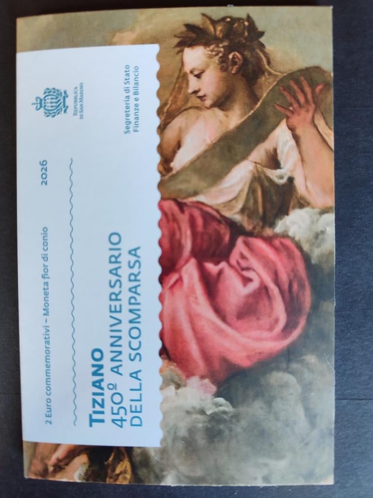 San Marino 2 euro 2026 BU 450e Sterfdag Tiziano  Direct, Ophalen of Verzenden, San Marino, 2 euro, Setje