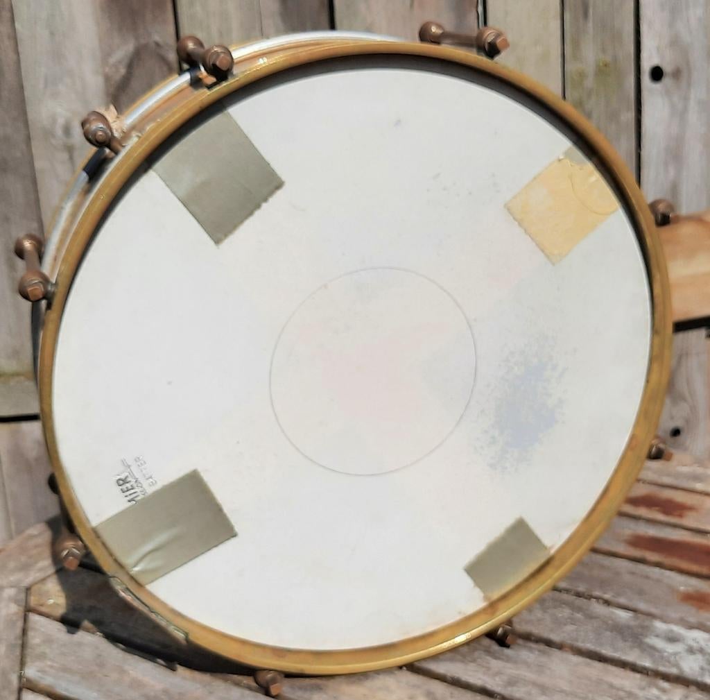 Antieke koperen snaredrum, 14 inch, Ophalen of Verzenden, Gebruikt, Overige merken