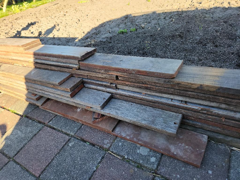 partij hardhout, Doe-het-zelf en Verbouw, Hout en Planken, Ophalen, Gebruikt, 25 tot 50 mm, Plank