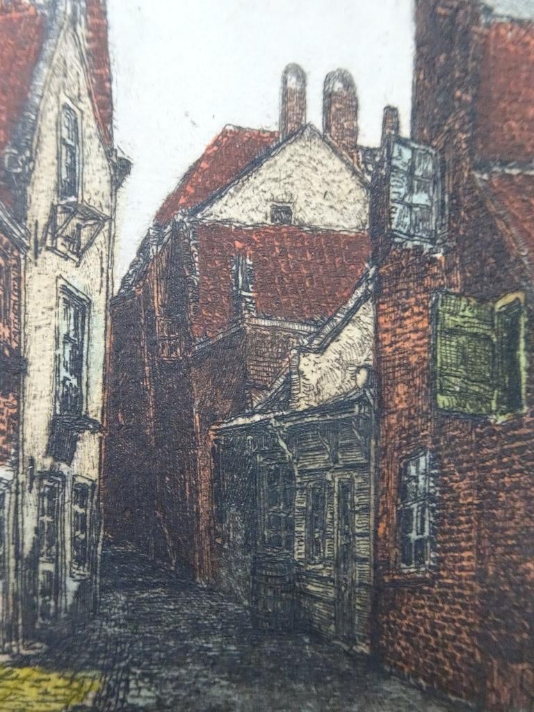 Kleurenets oud straatje Vest Dordrecht O.P. Matthes ca 1910, Antiek en Kunst, Verzenden