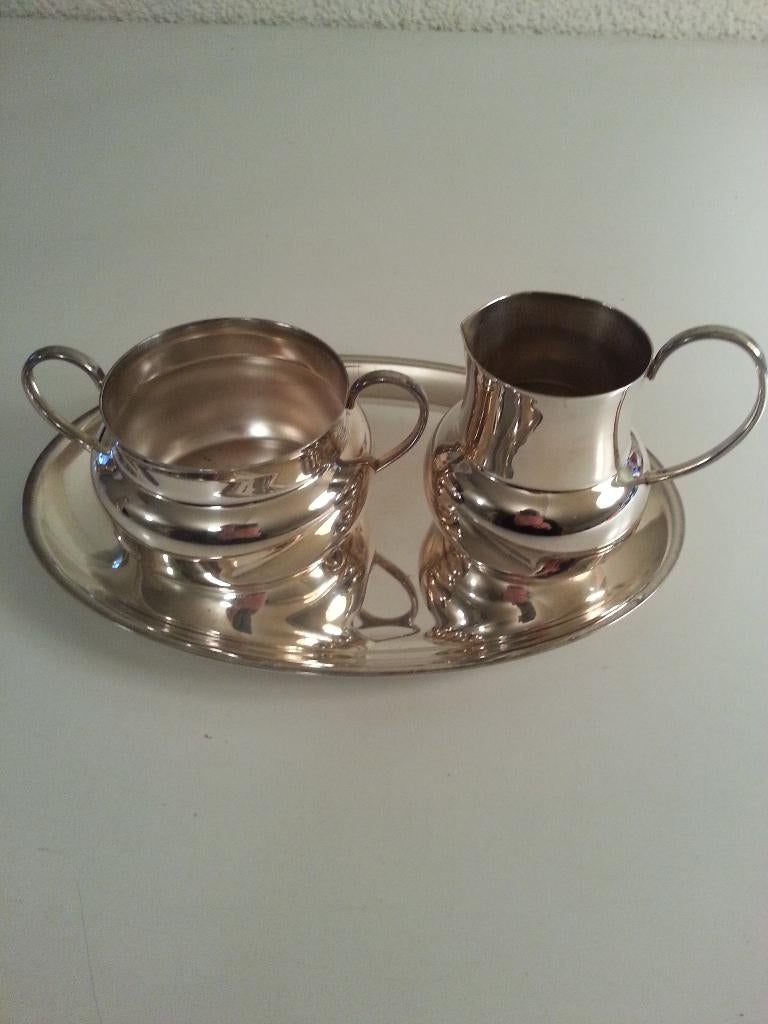 verzilverd melk en suiker stel, Ophalen of Verzenden, Zilver