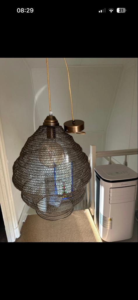 Visnet hanglamp met lamp - Zwaar materiaal, Huis en Inrichting, Lampen | Hanglampen, Ophalen of Verzenden, Gebruikt, Metaal, Minder dan 50 cm