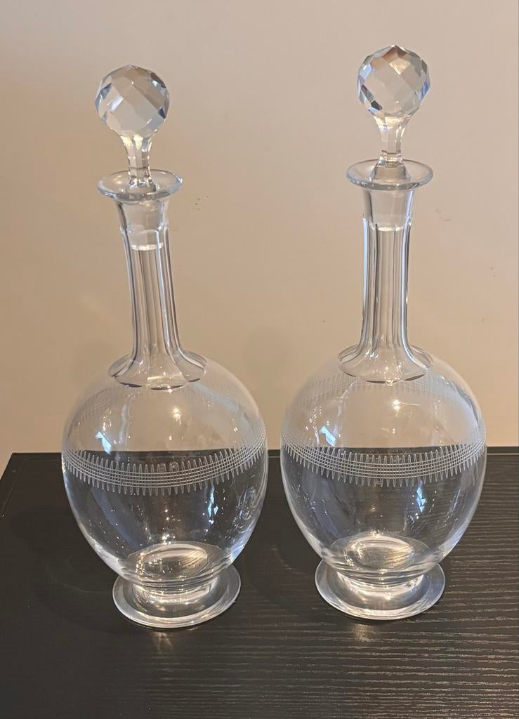 Set van 2 Kristallen Karaffen met Facetgeslepen Stoppen, Antiek en Kunst, Antiek | Glas en Kristal, Ophalen of Verzenden