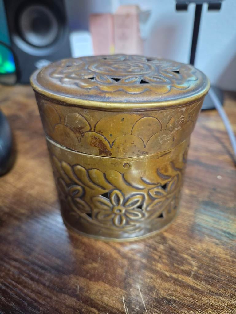 Antieke koperen sigarettendoosje - beschadigd, Antiek en Kunst, Ophalen of Verzenden