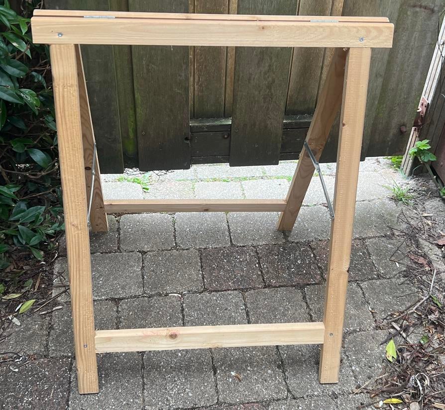 3 Houten schragen, Ophalen of Verzenden, Gebruikt, Minder dan 70 cm, Inklapbaar