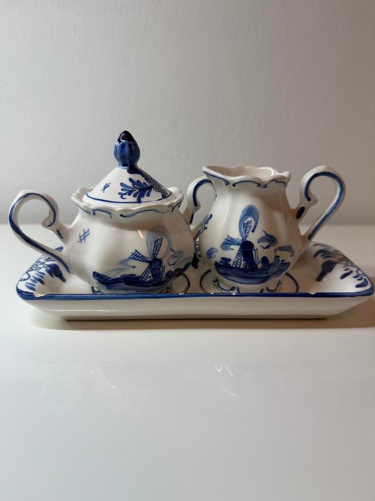 Delfts blauw suiker en roomstel, Ophalen of Verzenden