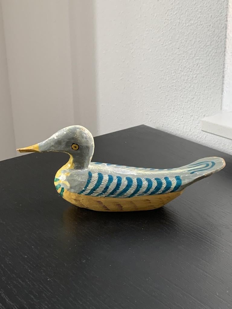 Hand gemaakt en geschilderd oud houten eendje, Antiek en Kunst, Ophalen