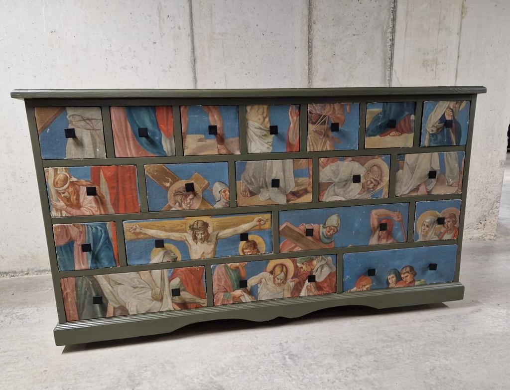 Vintage apothekerskast ladekast, 5 laden of meer, Ophalen, 25 tot 50 cm, Minder dan 100 cm