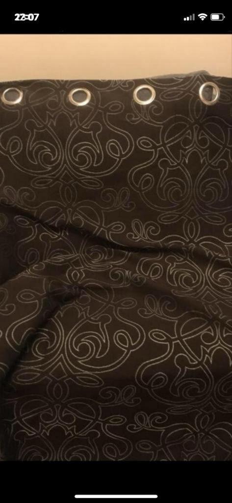 Donkere gordijnen met ringen en patroon100% polyester), Ophalen of Verzenden, Zo goed als nieuw, Bruin, 150 tot 200 cm