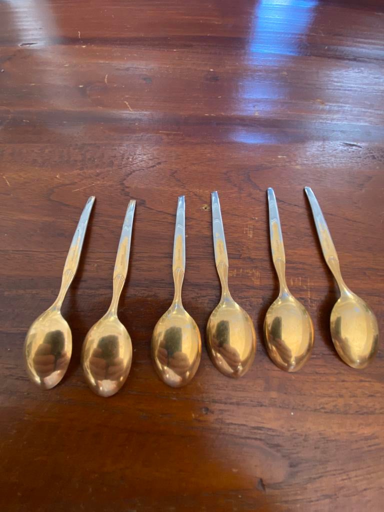 Set van 6 vergulde thee lepeltjes  wellner, Antiek en Kunst, Antiek | Bestek, Ophalen of Verzenden