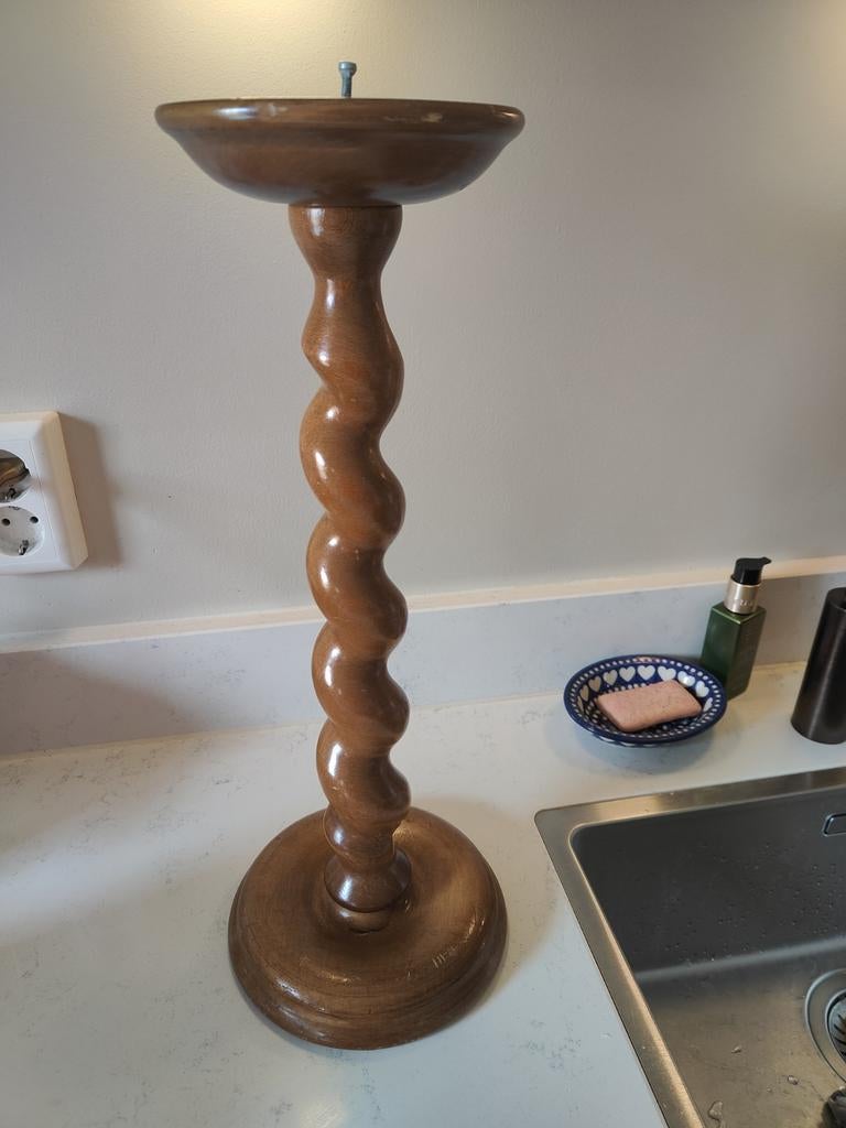 Prachtige gedraaide houten kandelaar - 45 cm, Ophalen of Verzenden, Overige materialen