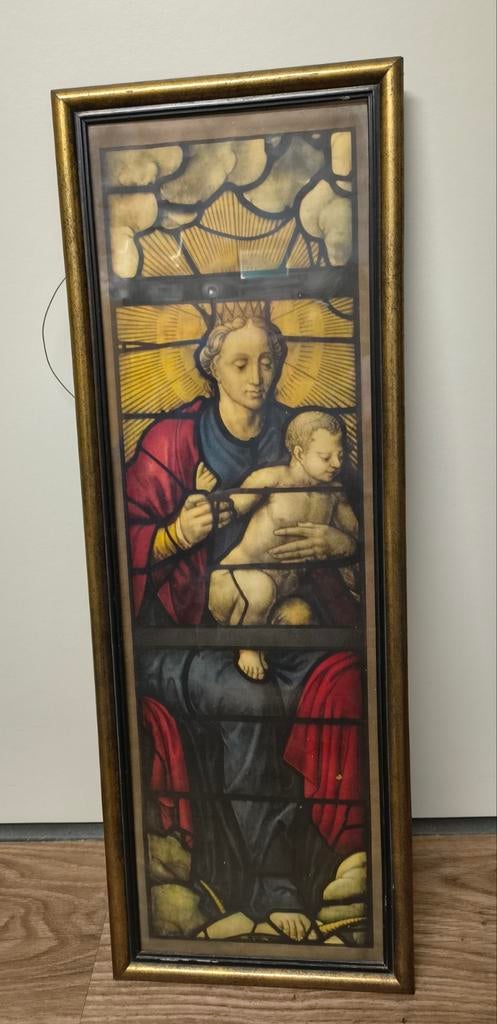 Vintage religieuze prent in oude lijst, Ophalen of Verzenden