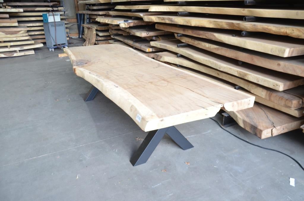 Suar boomstamtafel 300 cm-  BT192 – 3 m boomstamtafel, Huis en Inrichting, Tafels | Eettafels, Verzenden, Metaal, Rechthoekig
