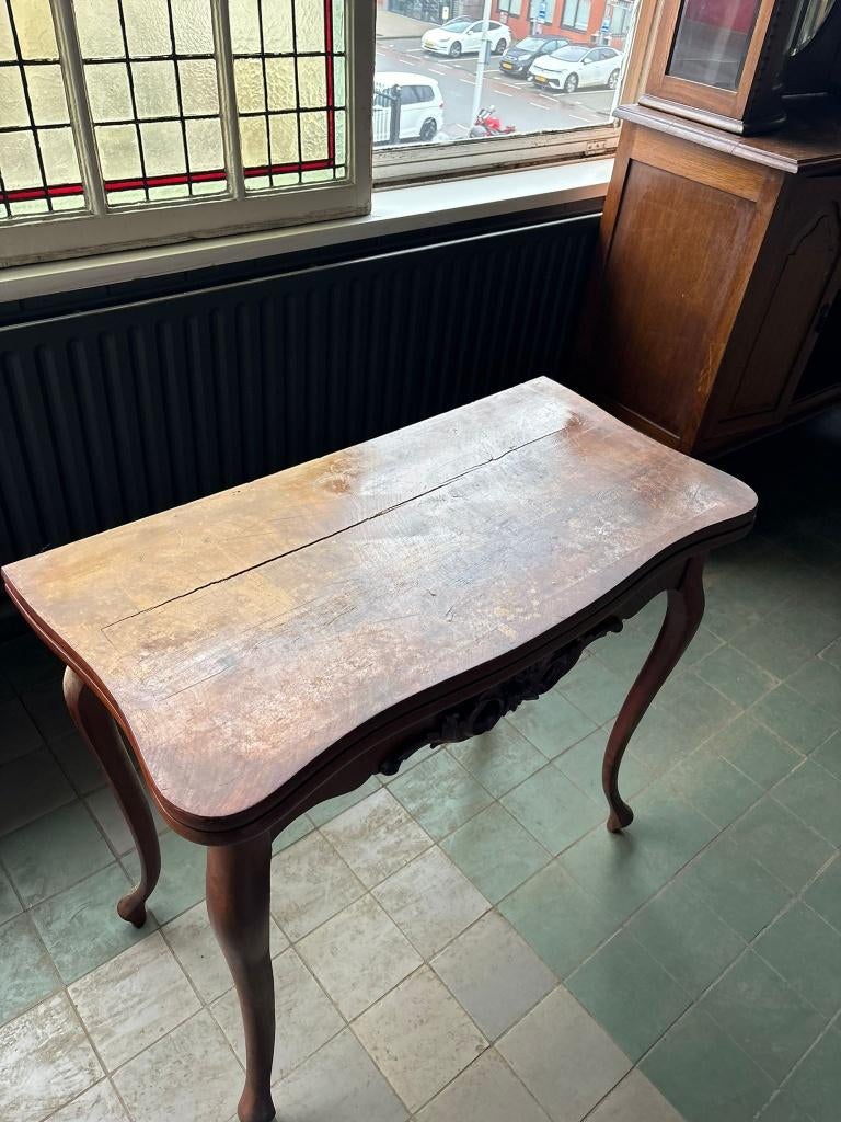 ANTIEKE BRIDGE TAFEL - KLASSIEKE QUEEN ANNE STIJL, Ophalen