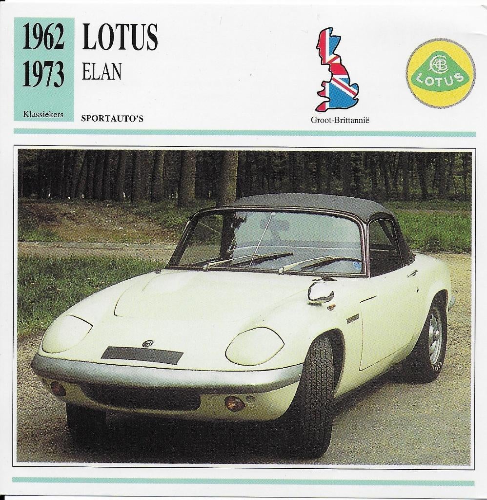 kaart222 -  autokaart Lotus Elan  --  1962/1973, Ophalen of Verzenden, Zo goed als nieuw, Auto's