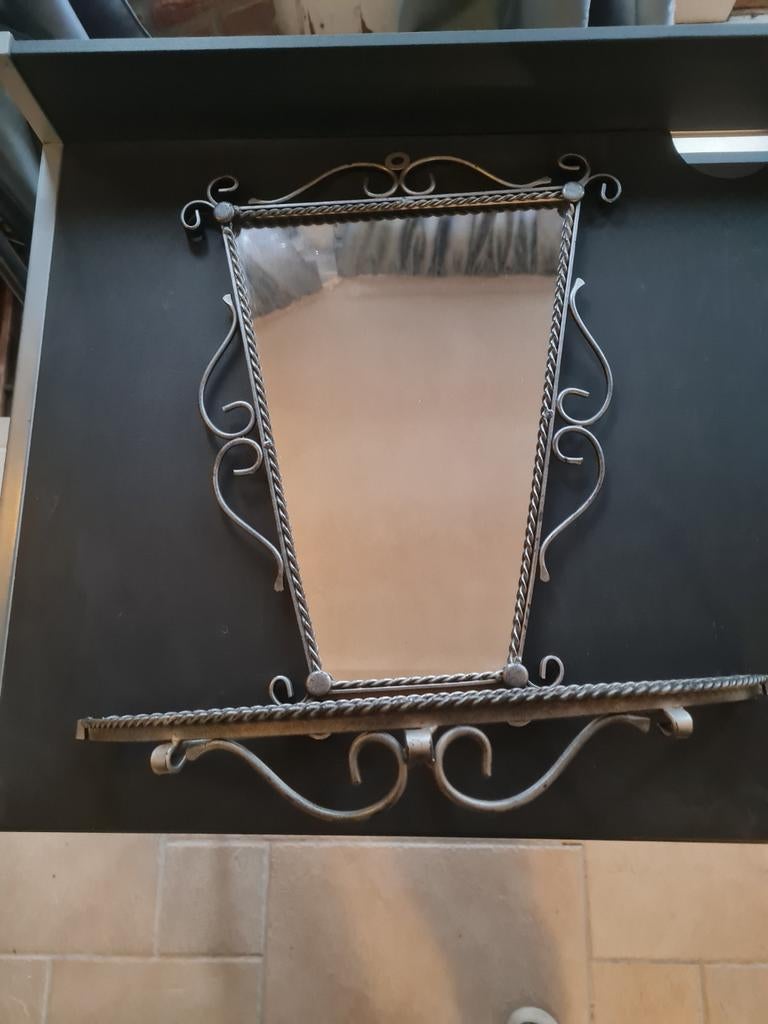 Vintage Metalen Spiegel met Planchet jaren '60/'70, Ophalen of Verzenden, Rechthoekig, Minder dan 50 cm, Minder dan 100 cm