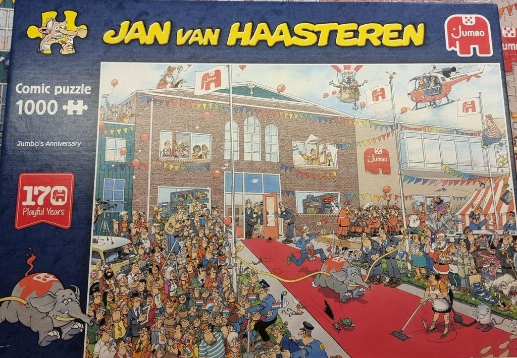 Jan van Haasteren Jumbo's Anniversary 1000 stukjes compleet, Ophalen of Verzenden, 500 t/m 1500 stukjes, Zo goed als nieuw, Legpuzzel