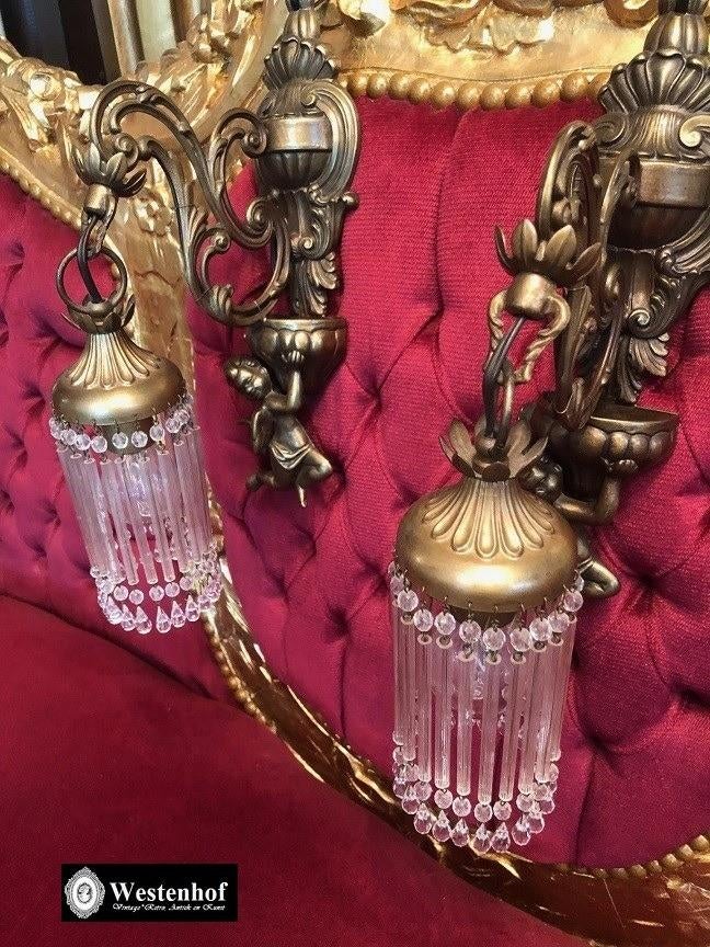 2 st. wandlampen antiek barok engelen beelden brons, Huis en Inrichting, Lampen | Wandlampen, Ophalen of Verzenden, Zo goed als nieuw