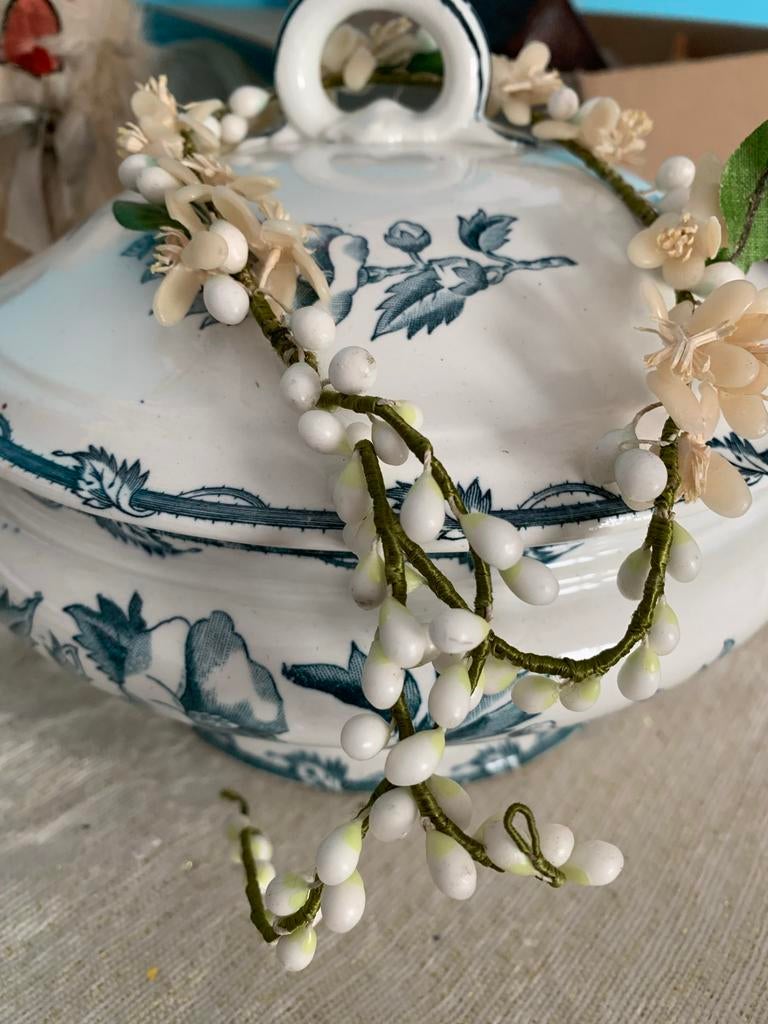 Antieke wassen bloemenkrans / kroontje, Antiek en Kunst, Ophalen of Verzenden