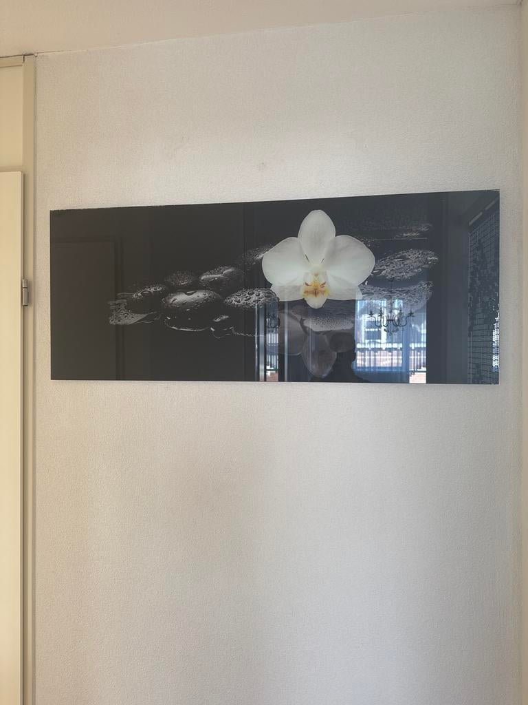 Glazen schilderij met orchidee - Zeer goede staat, Ophalen, 50 tot 75 cm, 125 cm of meer, Zo goed als nieuw