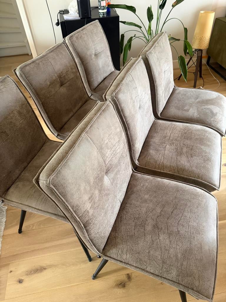 Set van 6 MXSofa eetkamerstoelen – taupe/greige, Ophalen, Gebruikt, Vijf, Zes of meer stoelen, Stof