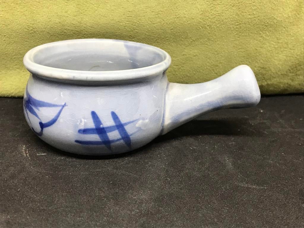 Blauw aardewerk boterpotje (180221), Huis en Inrichting, Keuken | Servies, Ophalen of Verzenden, Gebruikt, Aardewerk, Overige stijlen