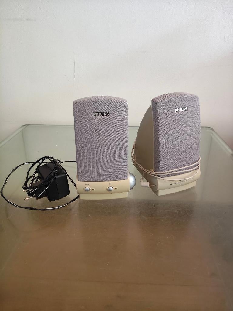 Philips PC speakerset MMS130 + adapter + line-in (2.0), Computers en Software, Pc speakers, Gebruikt, Ophalen