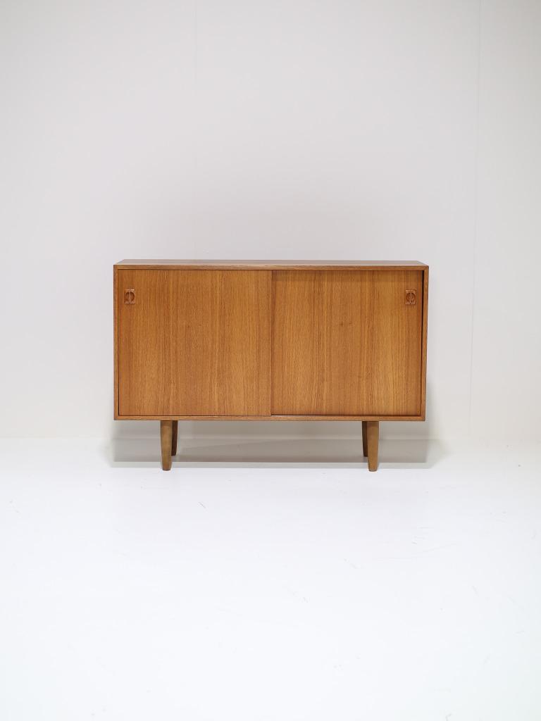 Dressoir vintage Deens teakhout tv-meubel, Ophalen, Met deur(en), 100 tot 150 cm, -